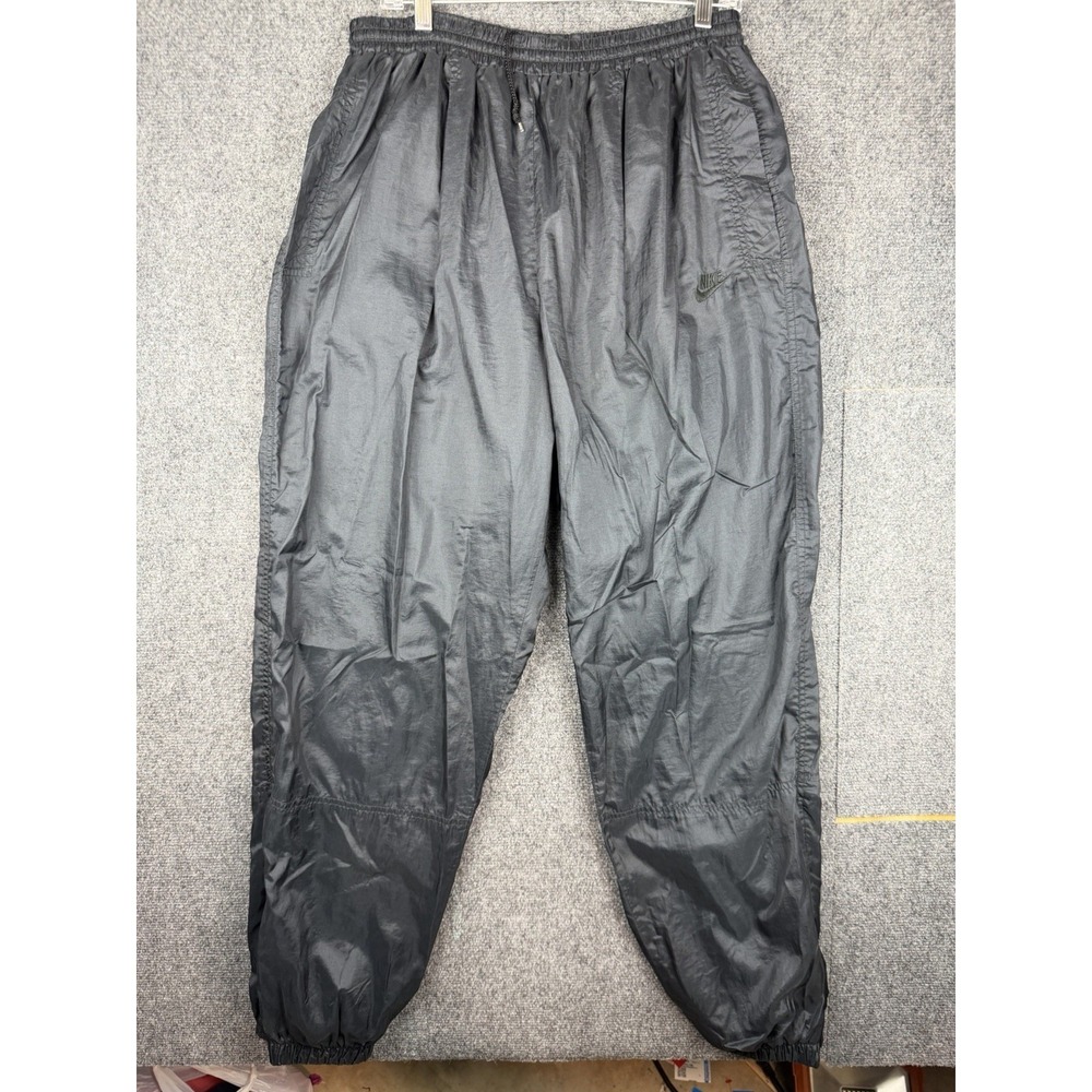 Vintage Nike Windbreaker Pants Mens XL Black Lined Drawstring Gym Zip Ankle
